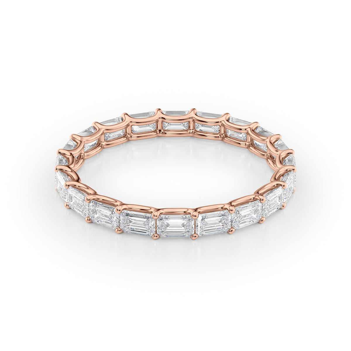 East West Emerald Diamond U Prong Eternity Ring