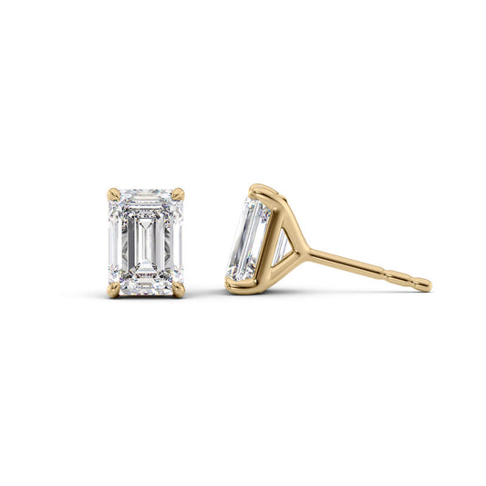 Emerald Diamond 4-Prong Matini Stud Earrings IGI Certified