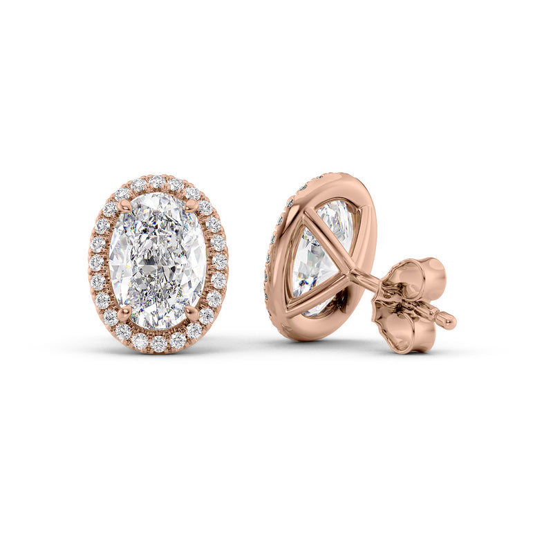 Oval Diamond Halo Stud Earrings