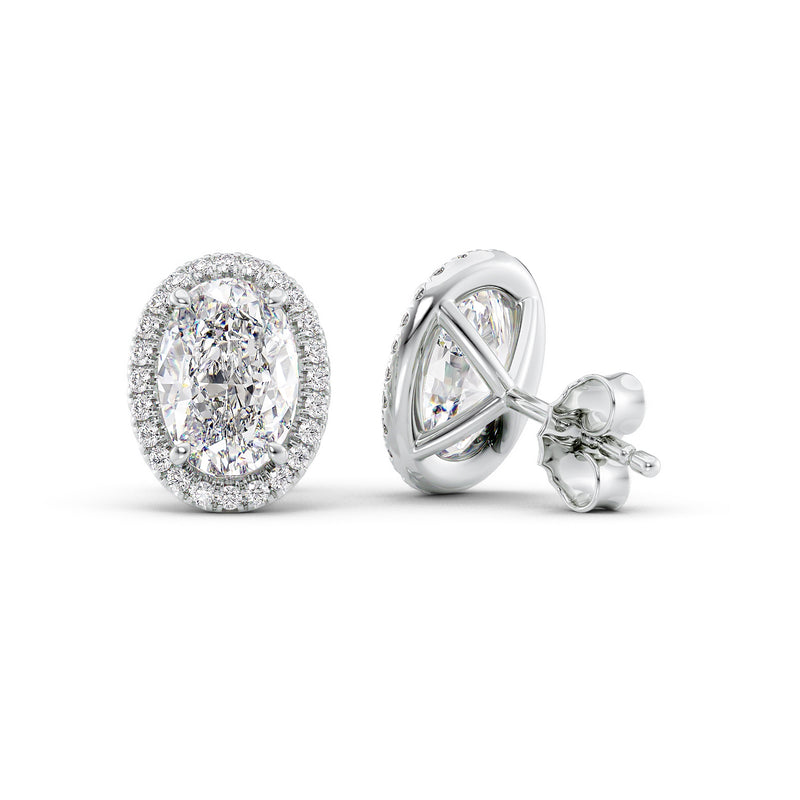 Oval Diamond Halo Stud Earrings