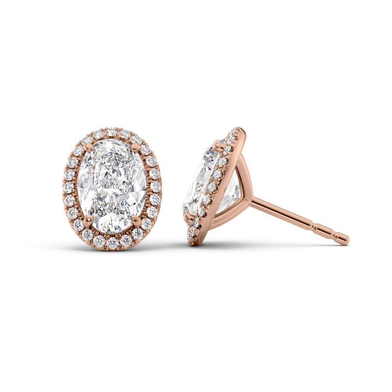 Oval Diamond Halo Stud Earrings