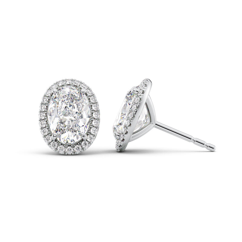 Oval Diamond Halo Stud Earrings