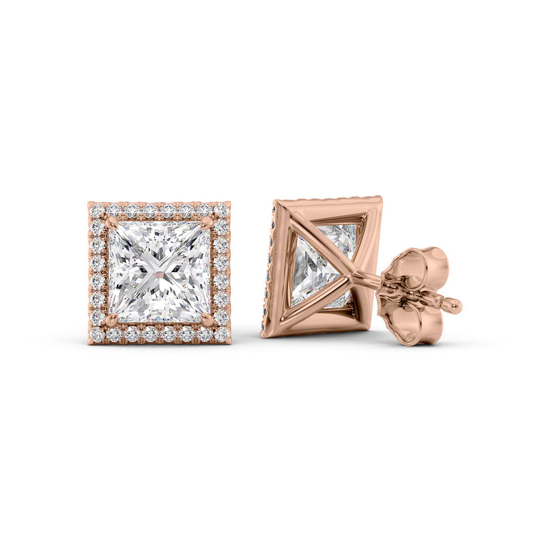 Princess Diamond Halo Stud Earrings
