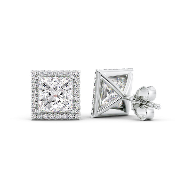 Princess Diamond Halo Stud Earrings