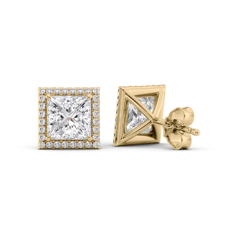 Princess Diamond Halo Stud Earrings