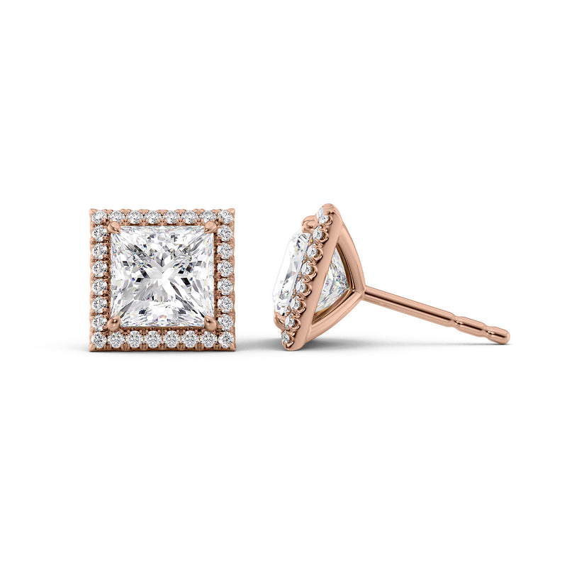 Princess Diamond Halo Stud Earrings