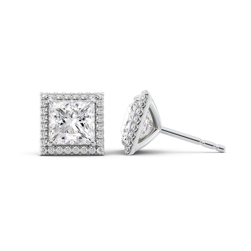 Princess Diamond Halo Stud Earrings