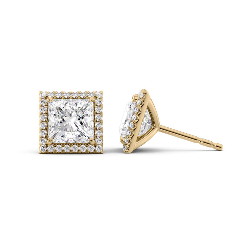 Princess Diamond Halo Stud Earrings