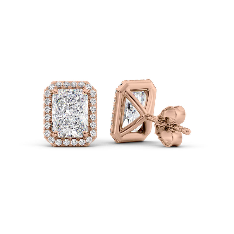 Radiant Diamond Halo Stud Earrings