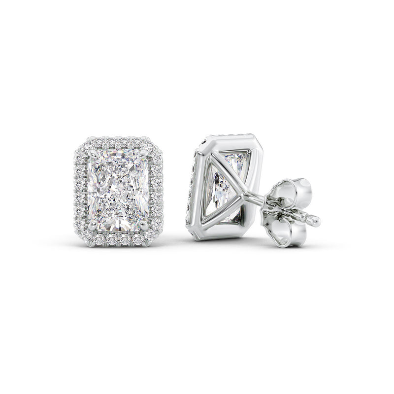 Radiant Diamond Halo Stud Earrings