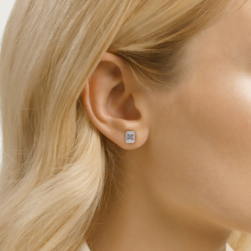 Radiant Diamond Halo Stud Earrings