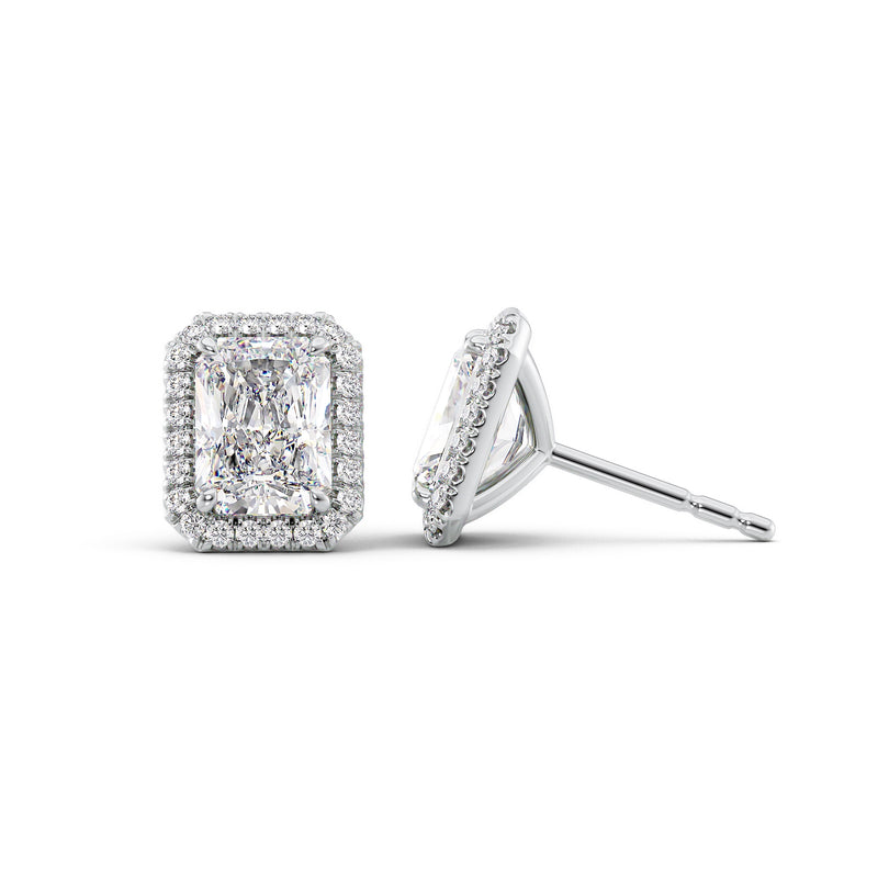 Radiant Diamond Halo Stud Earrings