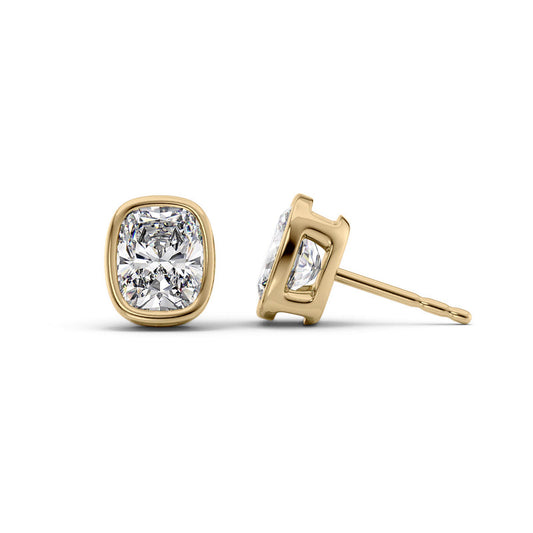 Elongated Cushion Cut Diamond Bezel Stud Earrings IGI Certified