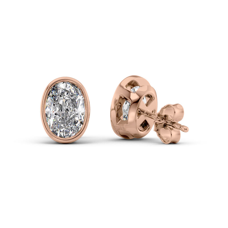Oval Cut Diamond Bezel Stud Earrings IGI Certified