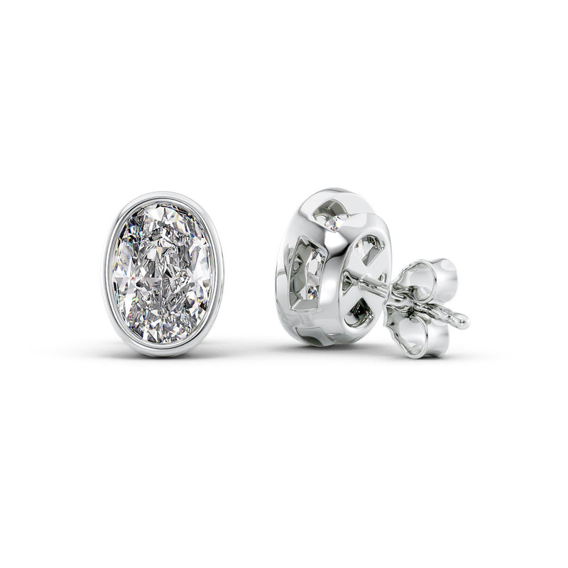 Oval Cut Diamond Bezel Stud Earrings IGI Certified