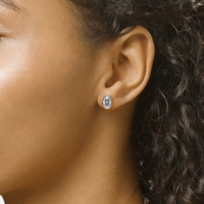 Oval Cut Diamond Bezel Stud Earrings IGI Certified