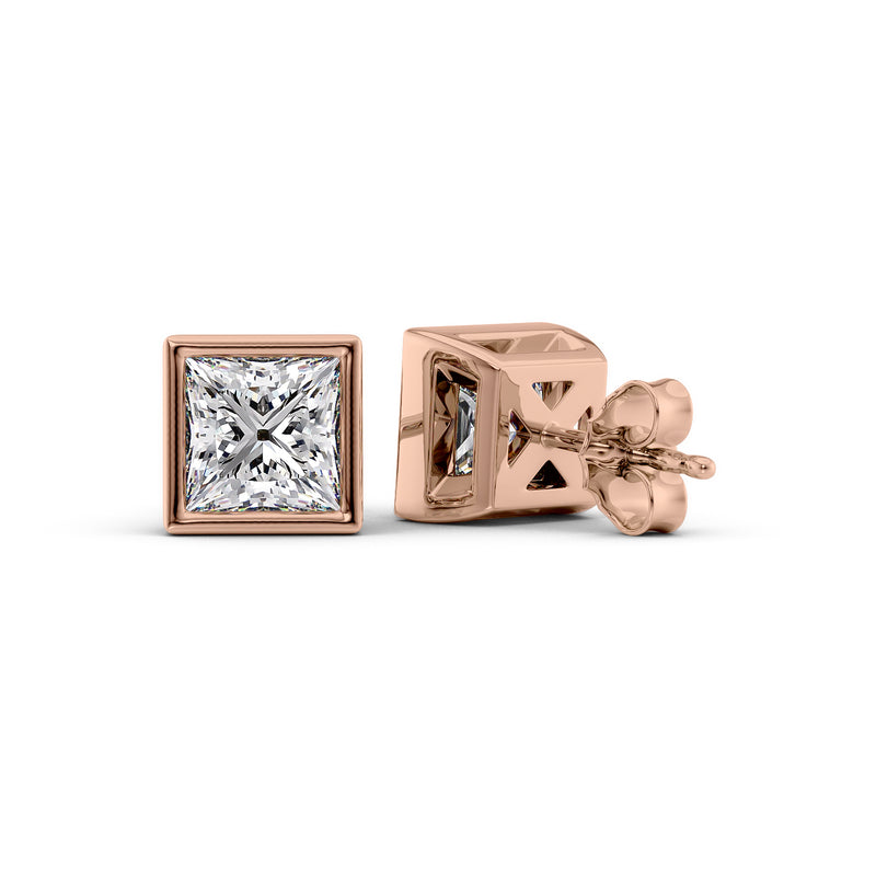 Princess Cut Diamond Bezel Stud Earrings IGI Certified