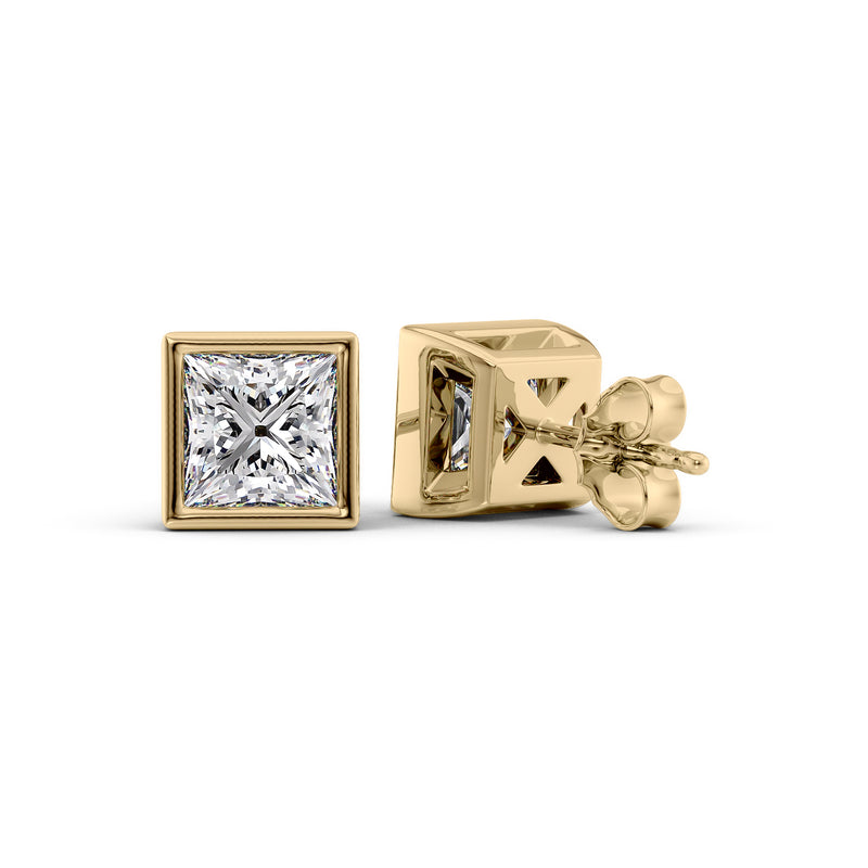 Princess Cut Diamond Bezel Stud Earrings IGI Certified