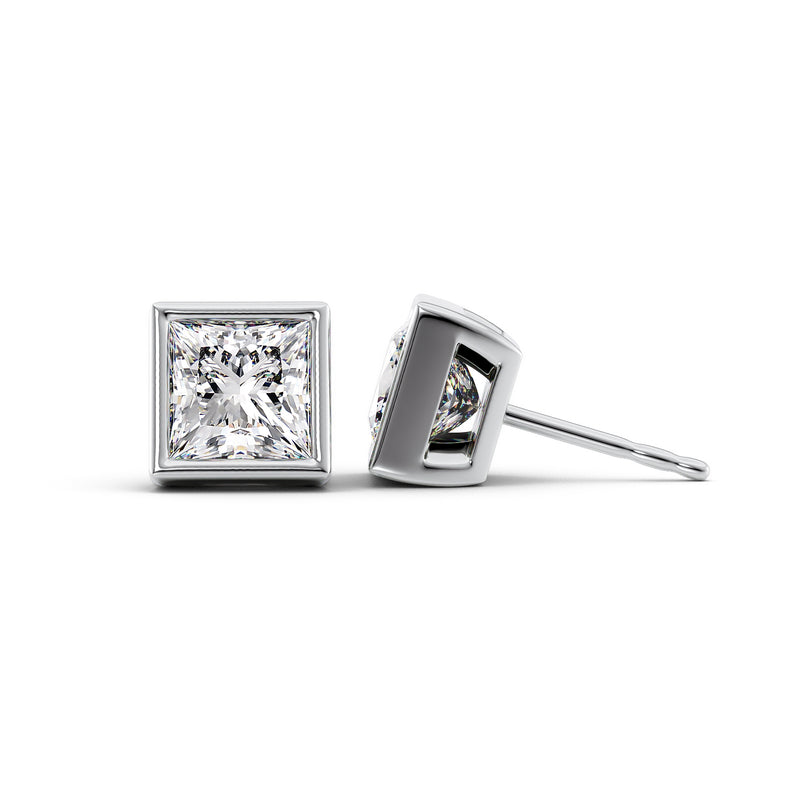 Princess Cut Diamond Bezel Stud Earrings IGI Certified