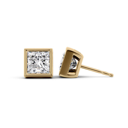 Princess Cut Diamond Bezel Stud Earrings IGI Certified