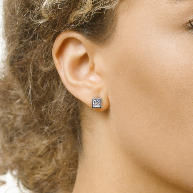 Princess Cut Diamond Bezel Stud Earrings IGI Certified