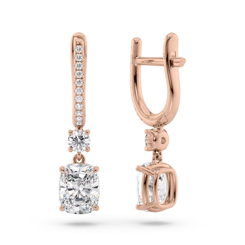 Elongated Cushion Diamond Drop Earrings