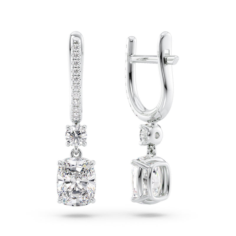 Elongated Cushion Diamond Drop Earrings