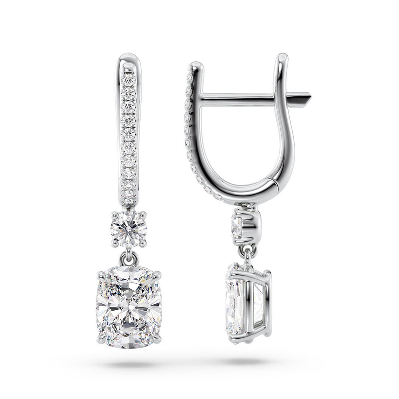 Elongated Cushion Diamond Drop Earrings
