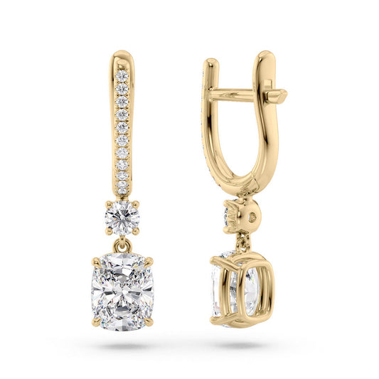 Elongated Cushion Diamond Drop Earrings