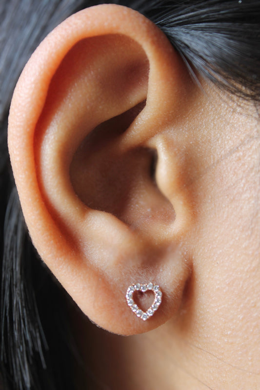 Diamond Heart Stud Earrings