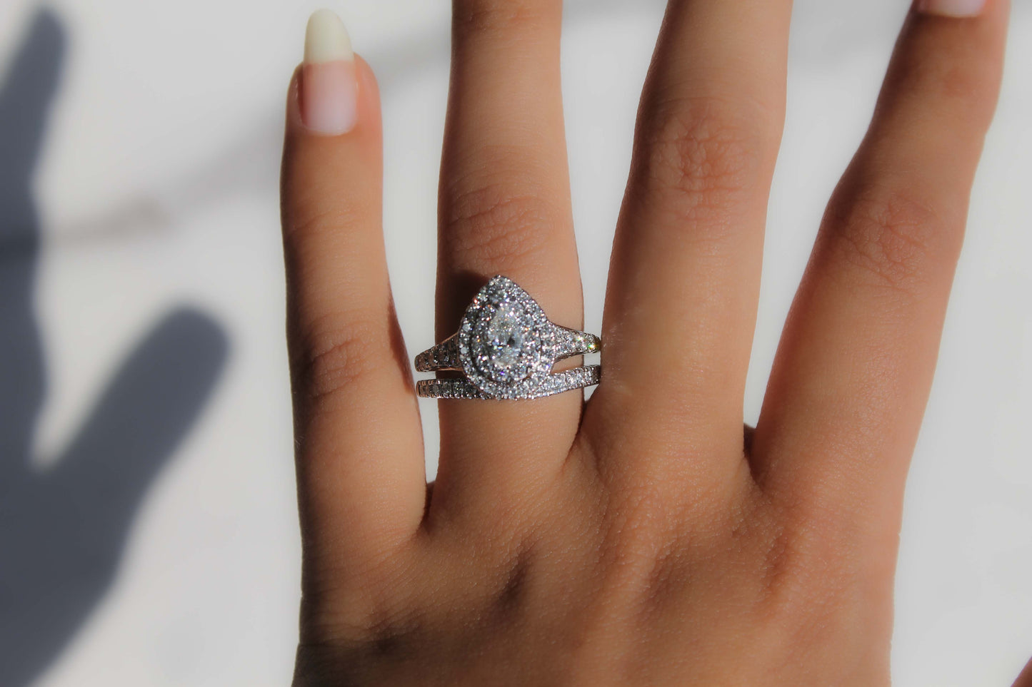 Pear & Round-Cut Diamond Engagement Ring Set
