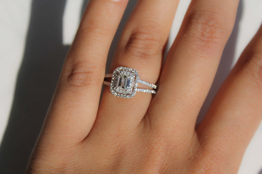 Emerald-Cut Halo Diamond Engagement Ring