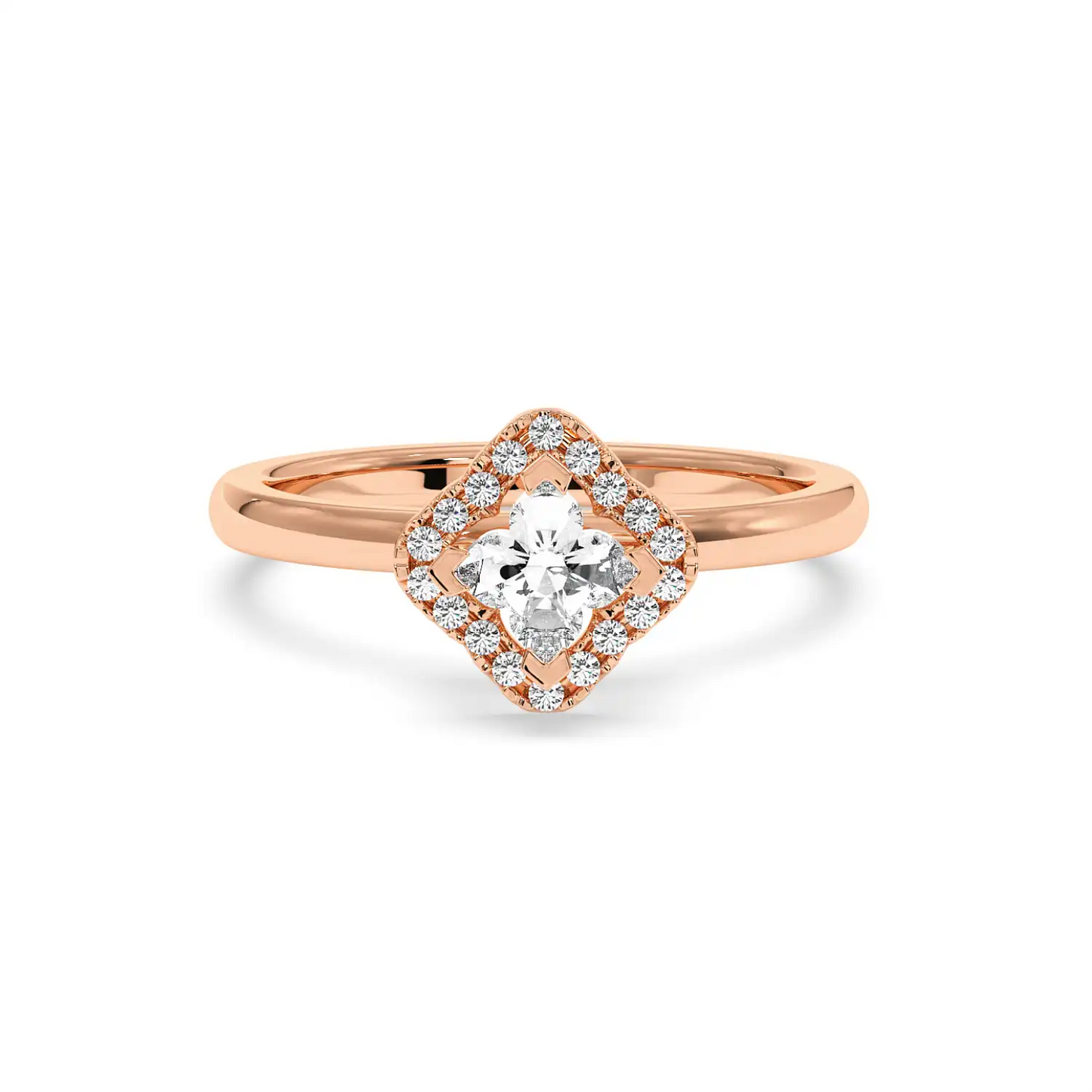 Solitaire Halo Ring - Floral
