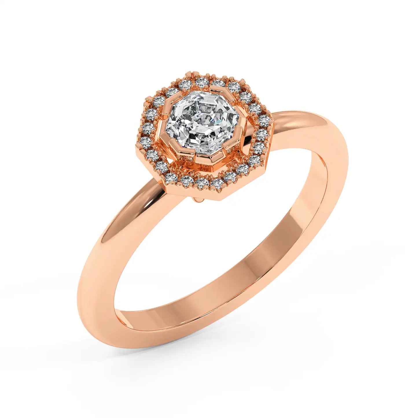 Solitaire Halo Ring - Octagon