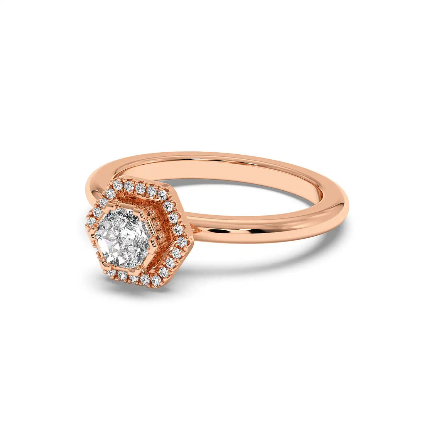 Solitaire Halo Ring - Hexagon