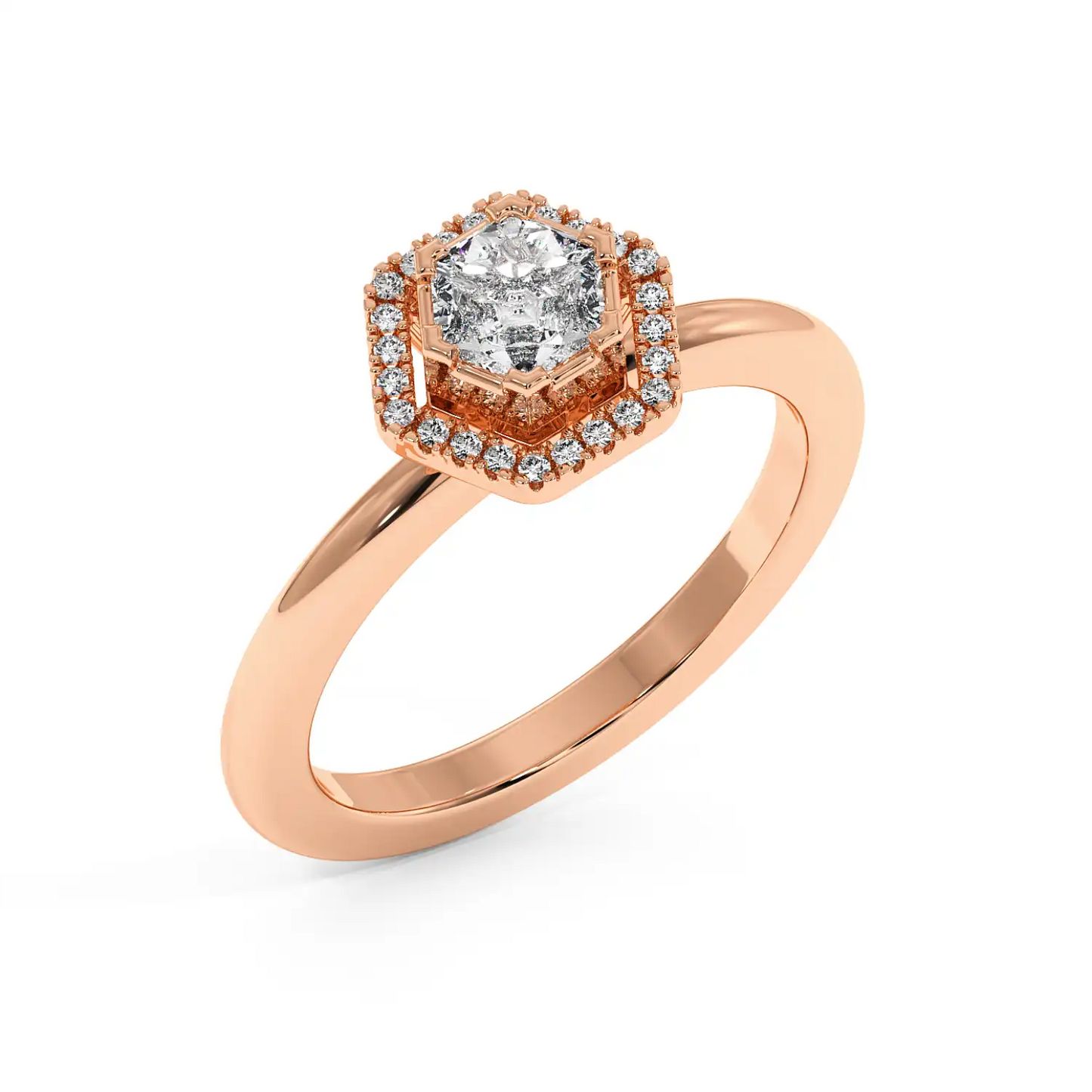 Solitaire Halo Ring - Hexagon