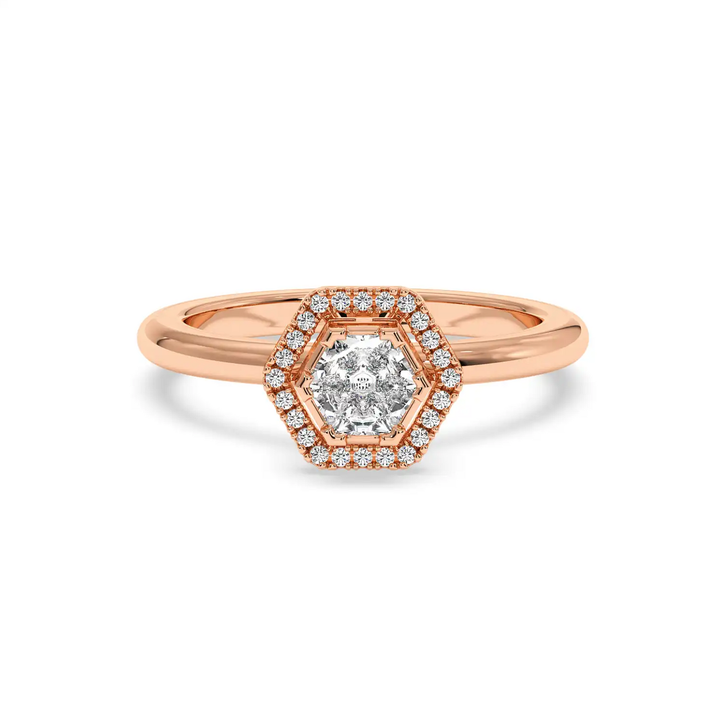 Solitaire Halo Ring - Hexagon