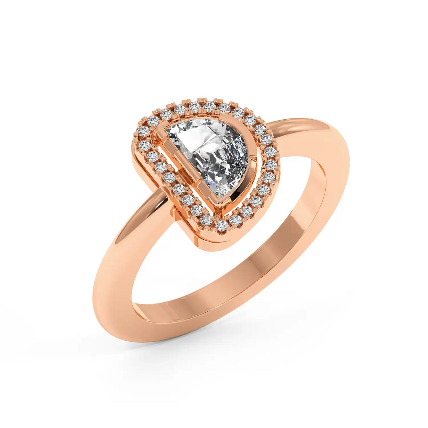 Solitaire Halo Ring - Halfmoon