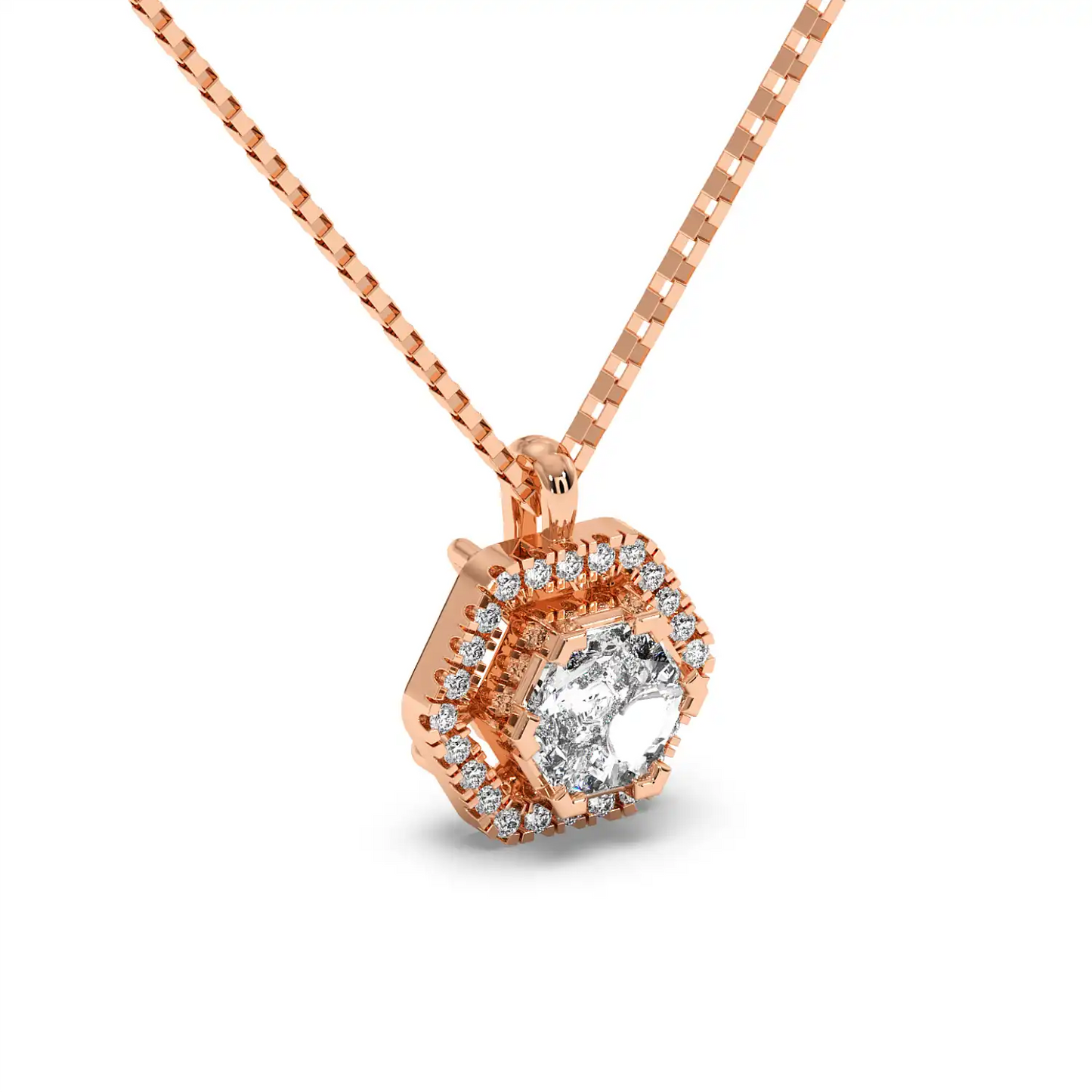 Solitaire Halo Pendant - Hexagon