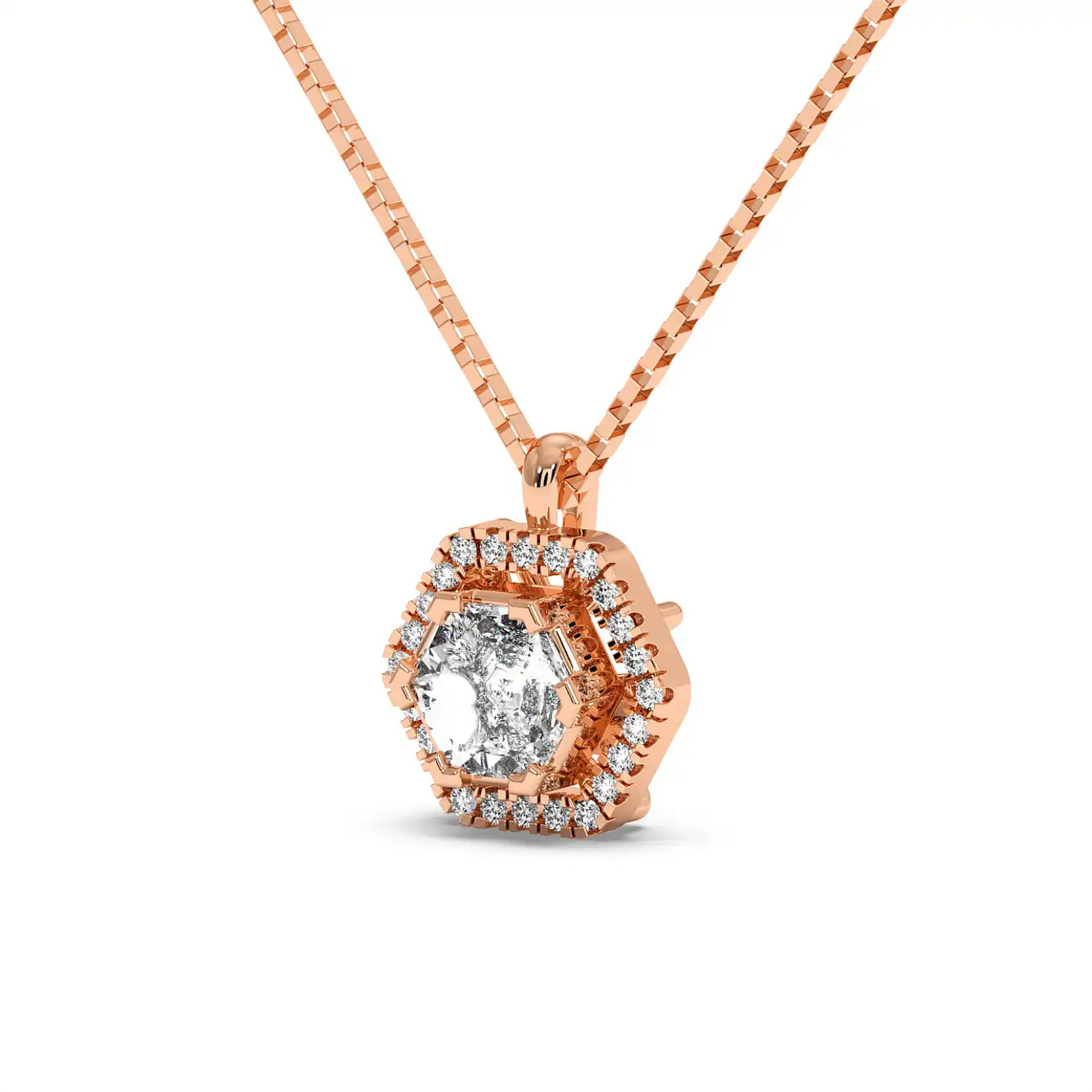 Solitaire Halo Pendant - Hexagon