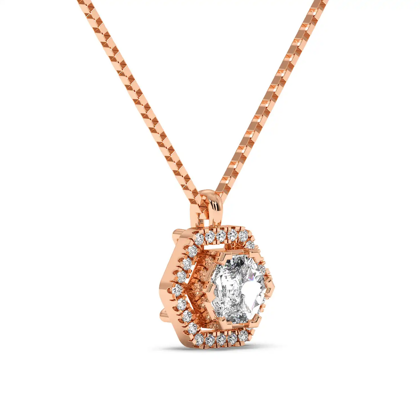 Solitaire Halo Pendant - Hexagon