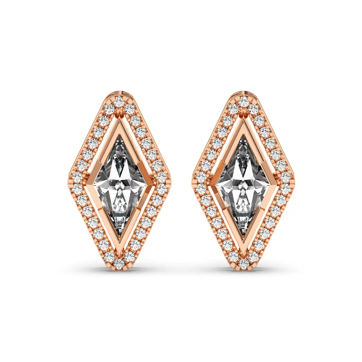 Solitaire Halo Earring - Lozenge