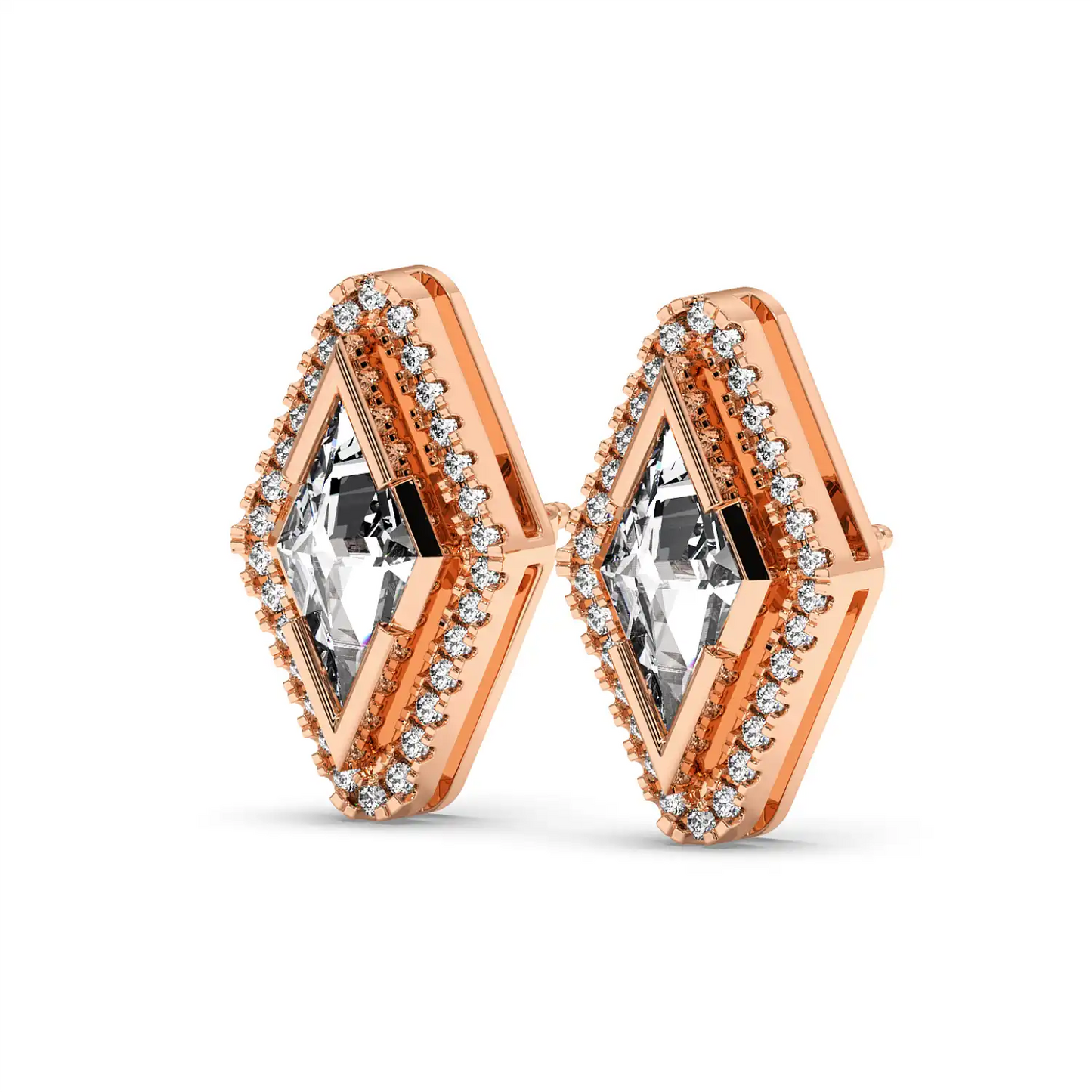 Solitaire Halo Earring - Lozenge