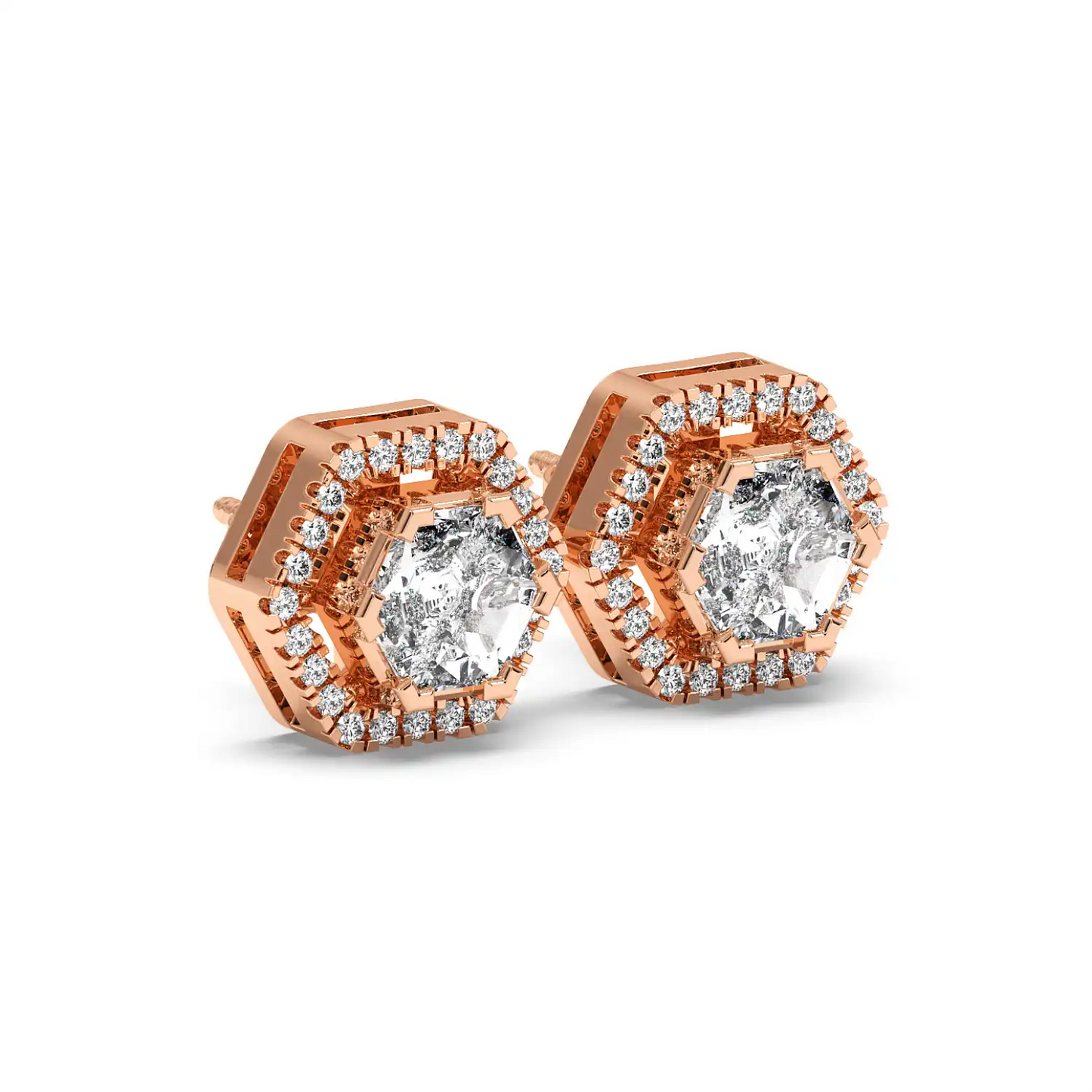 Solitaire Halo Earring - Hexagon