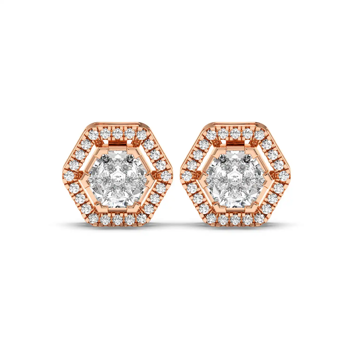 Solitaire Halo Earring - Hexagon
