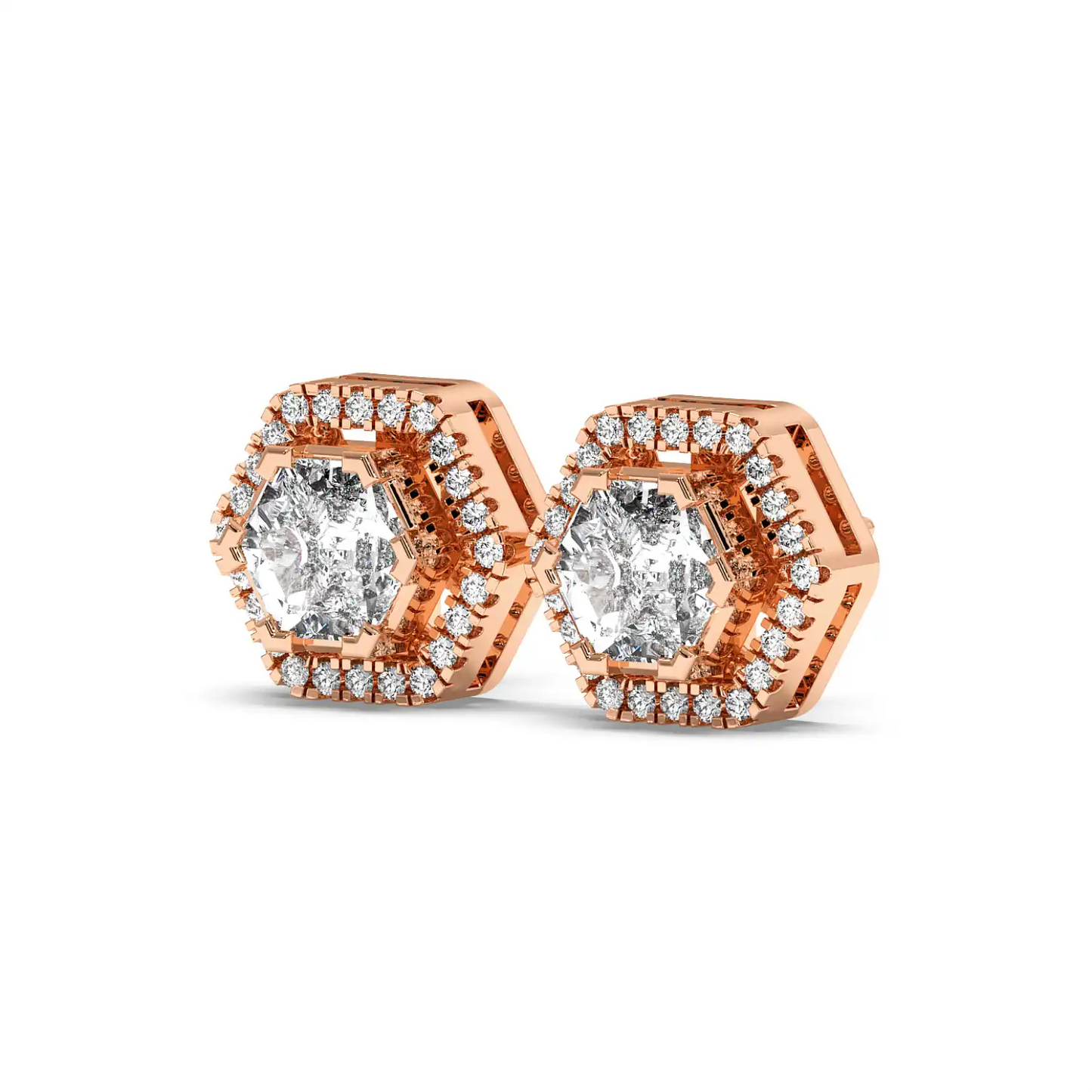 Solitaire Halo Earring - Hexagon