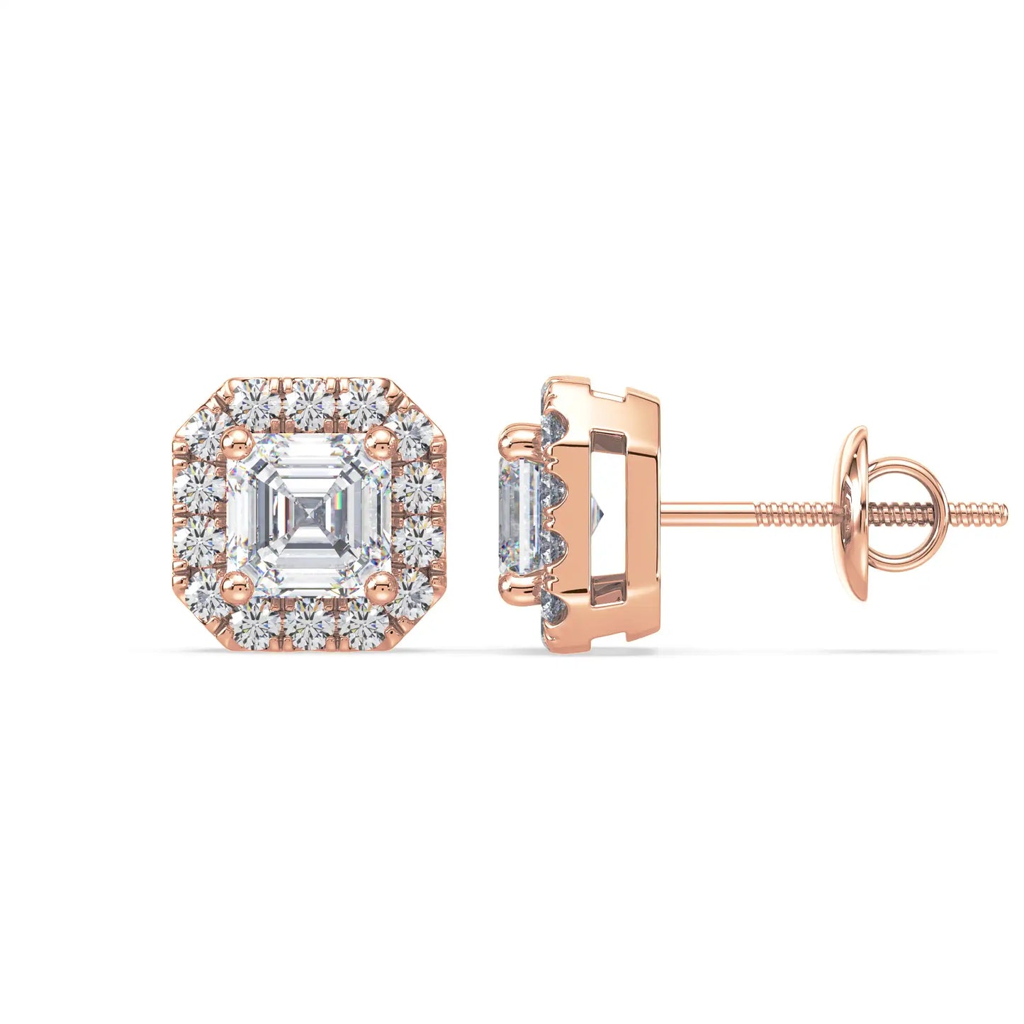 Solitaire Halo Earring - Asscher