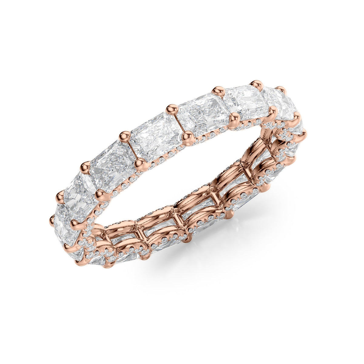East West Radiant Diamond U Pave Prong Eternity Ring