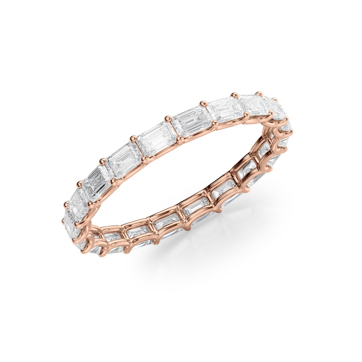 East West Emerald Diamond U Prong Eternity Ring