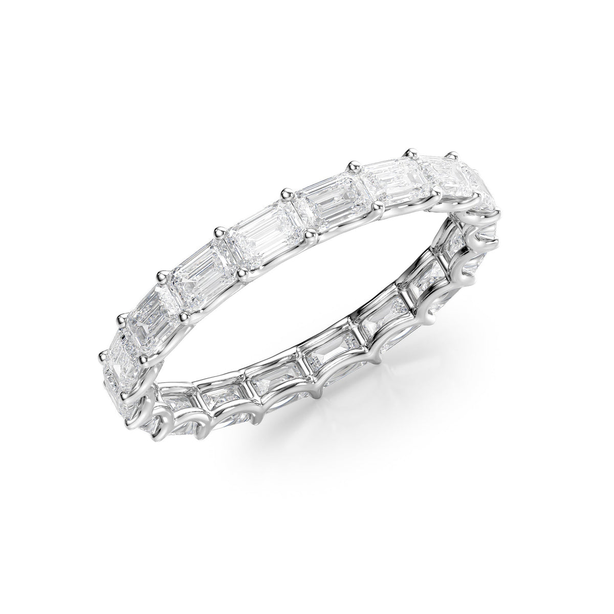East West Emerald Diamond U Prong Eternity Ring